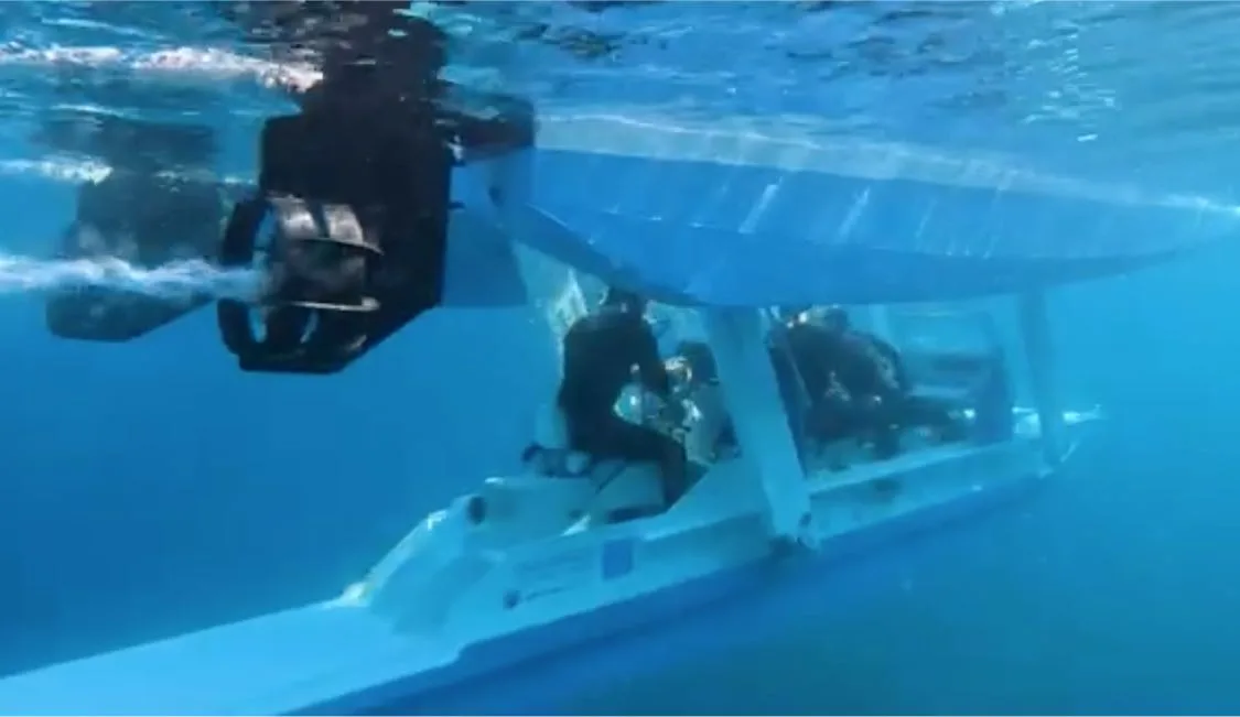 The Platypus in semi-submersible mode with divers on board, Blue Odyssey Sud 2022