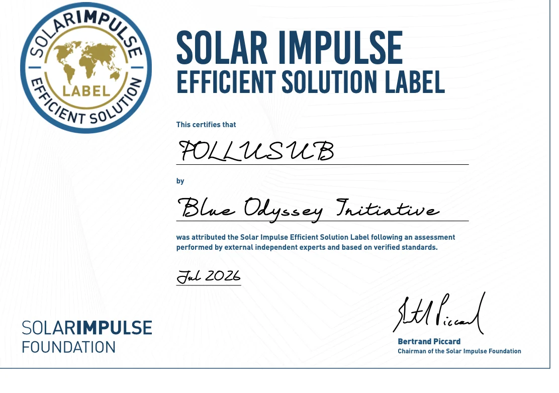 Solar Impulse Efficient Solution Label certificate awarded to PolluSub